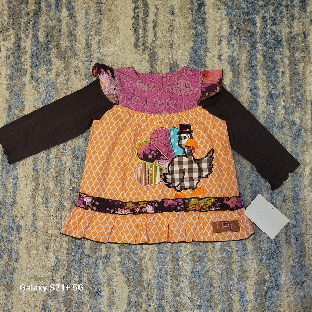 NWT Millie Jay 24mo. Colorful Turkey Appliqué Dress